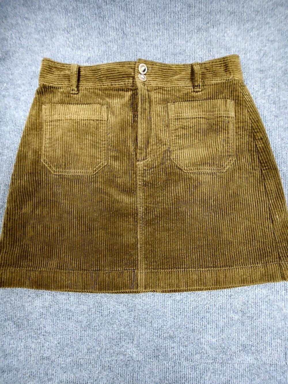 Madewell Olive Green Corduroy A-Line Mini Skirt Size 10 Retro Patch Pocket